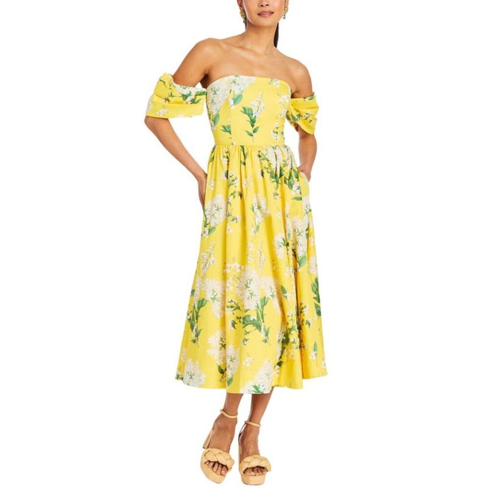 NWT, Off-Shoulder Yellow Floral Midi Dress